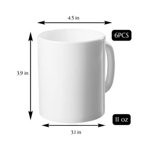 Set of 6 White Ceramic Coffee Mugs – 11 oz Blank Cups for Customization Sublimation