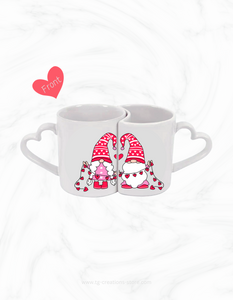 Gnome Hearts Design Couple's Heart shaped handle Mugs