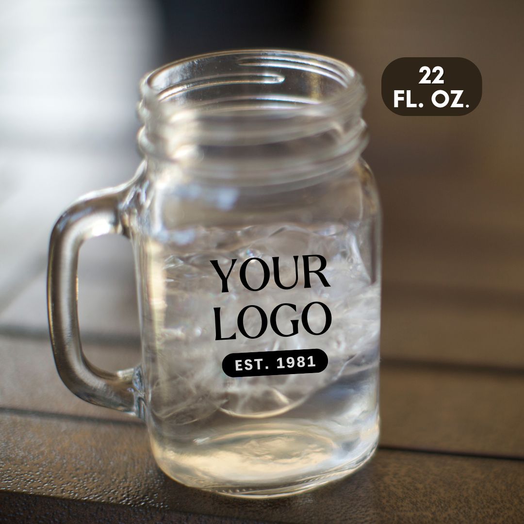 22 oz Customizable Drinking  Rustic Jar / Mason Jar with Handle - 12/Case