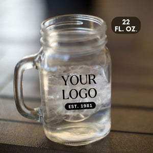 22 oz Customizable Drinking  Rustic Jar / Mason Jar with Handle - 12/Case