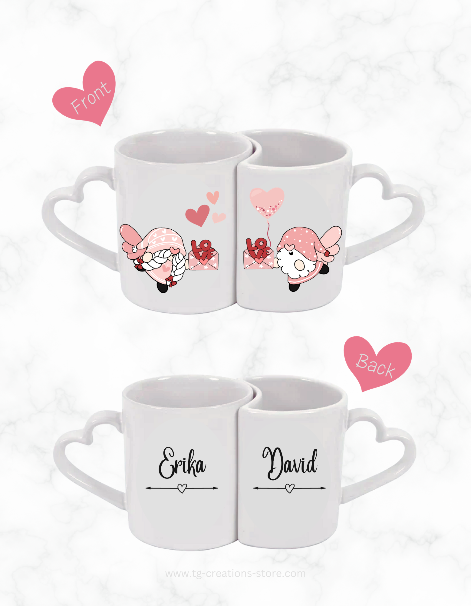 Cute Hearts Design Couple's Heart shaped handle Mugs