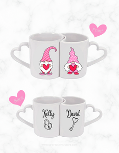 Pink Hearts Design Couple's Heart shaped handle Mugs