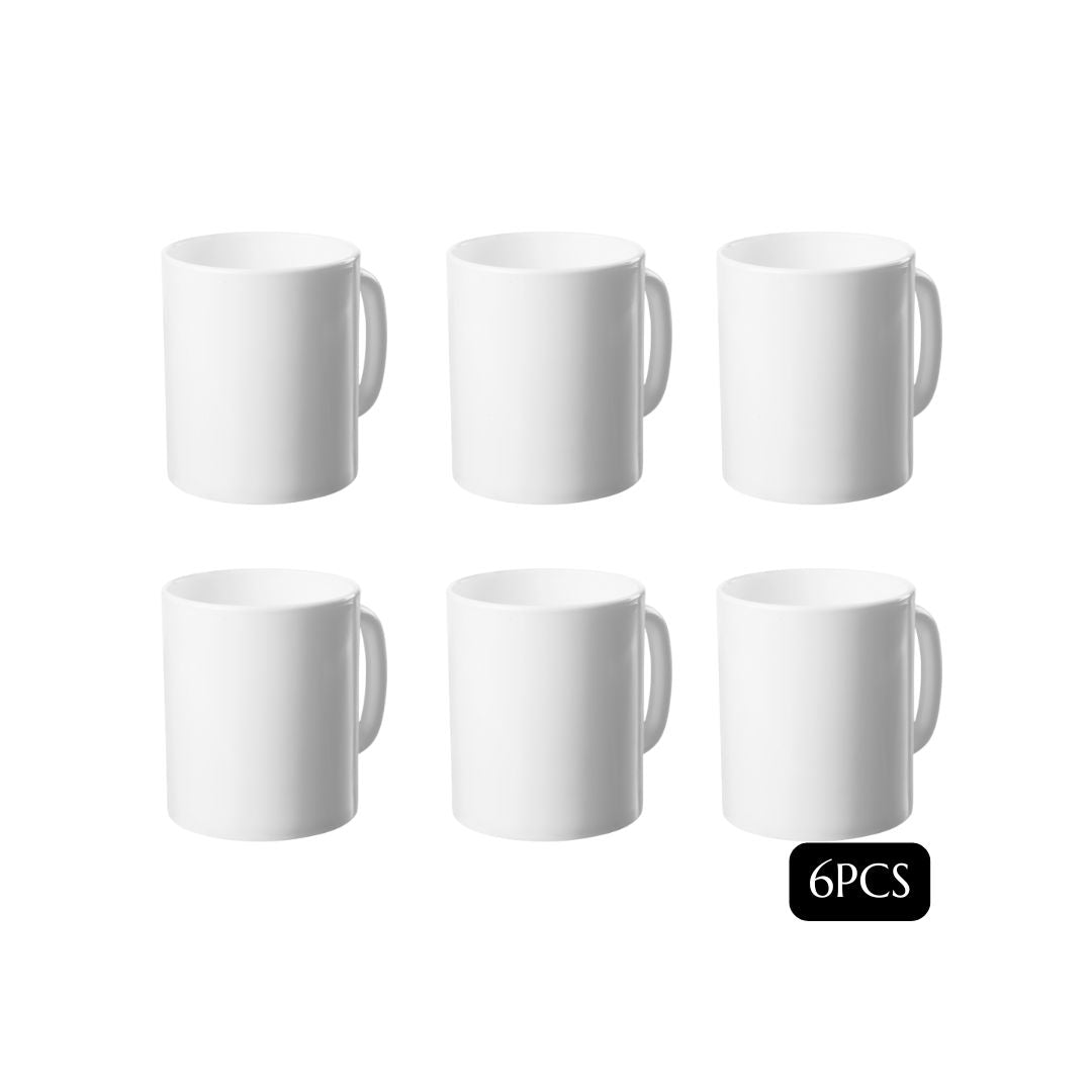 Set of 6 White Ceramic Coffee Mugs – 11 oz Blank Cups for Customization Sublimation