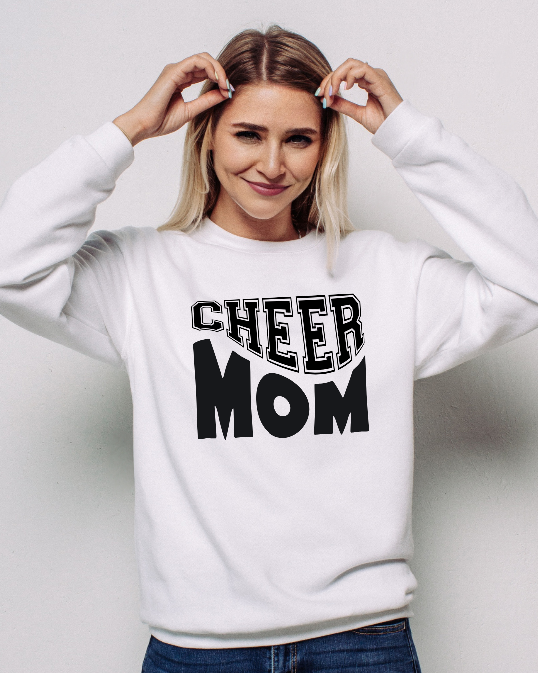 Cheer Mom White Sweatshirt Black Font