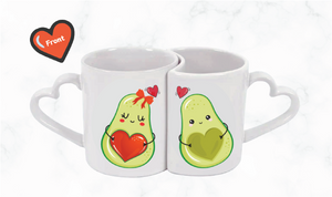 Cute Avocados Design Couple's Heart shaped handle Mugs