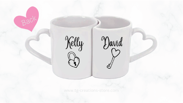 Pink Hearts Design Couple's Heart shaped handle Mugs