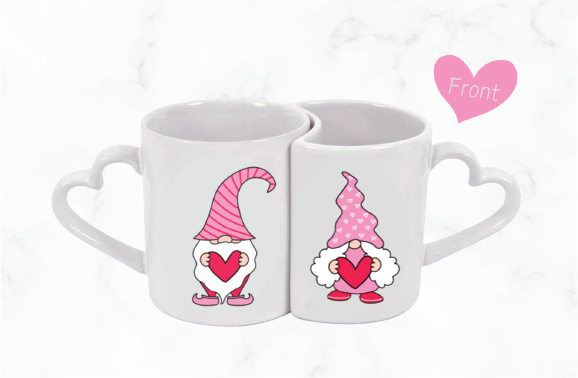 Pink Hearts Design Couple's Heart shaped handle Mugs